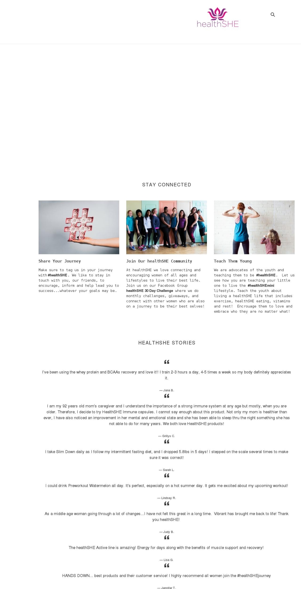healthsheliving.com shopify website screenshot