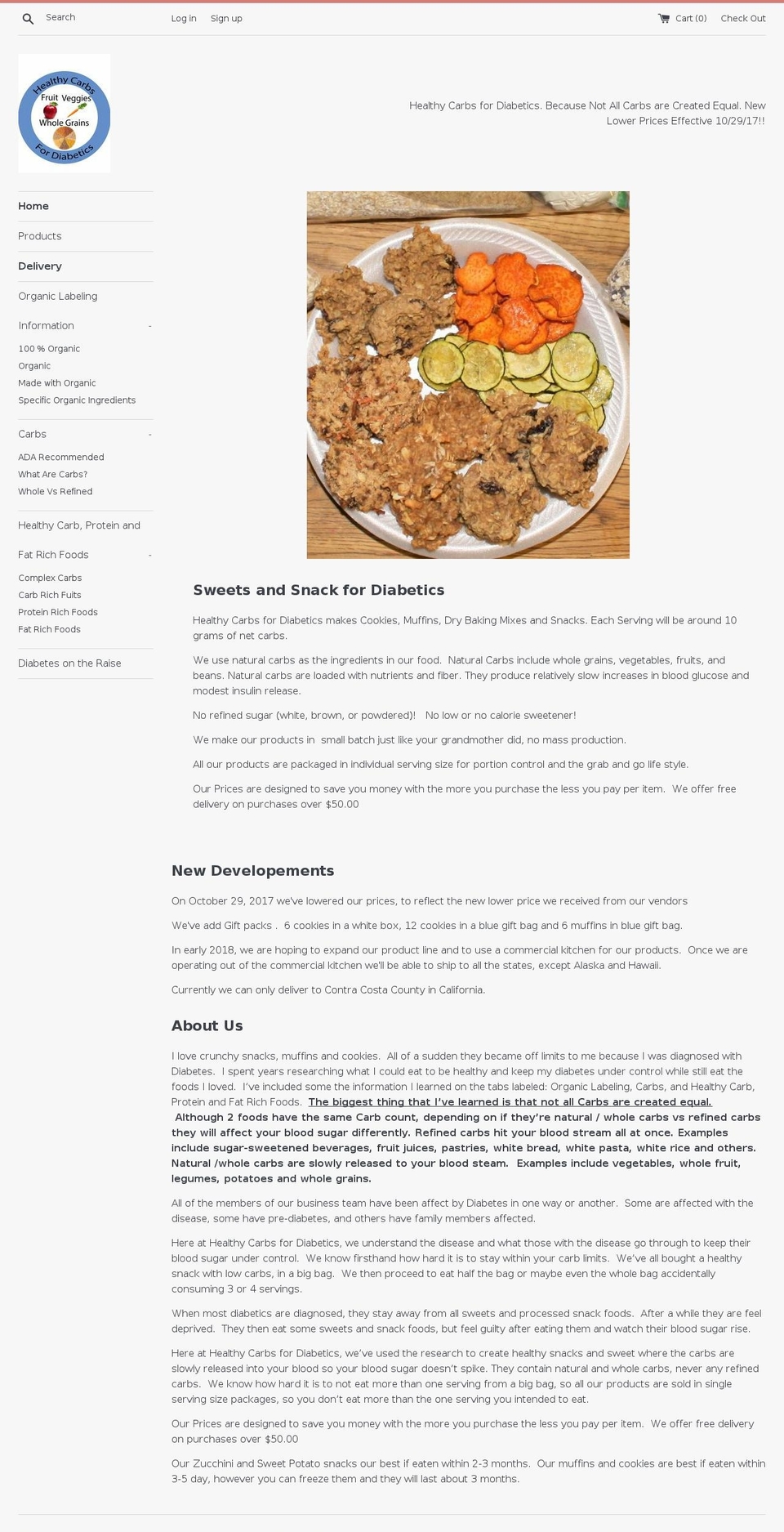 healthycarbsfordiabetics.org shopify website screenshot