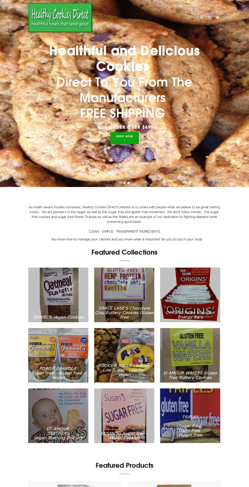 healthycookiesdirect.com shopify website screenshot