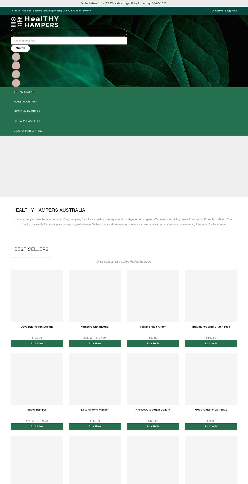 healthyhampers.com.au shopify website screenshot