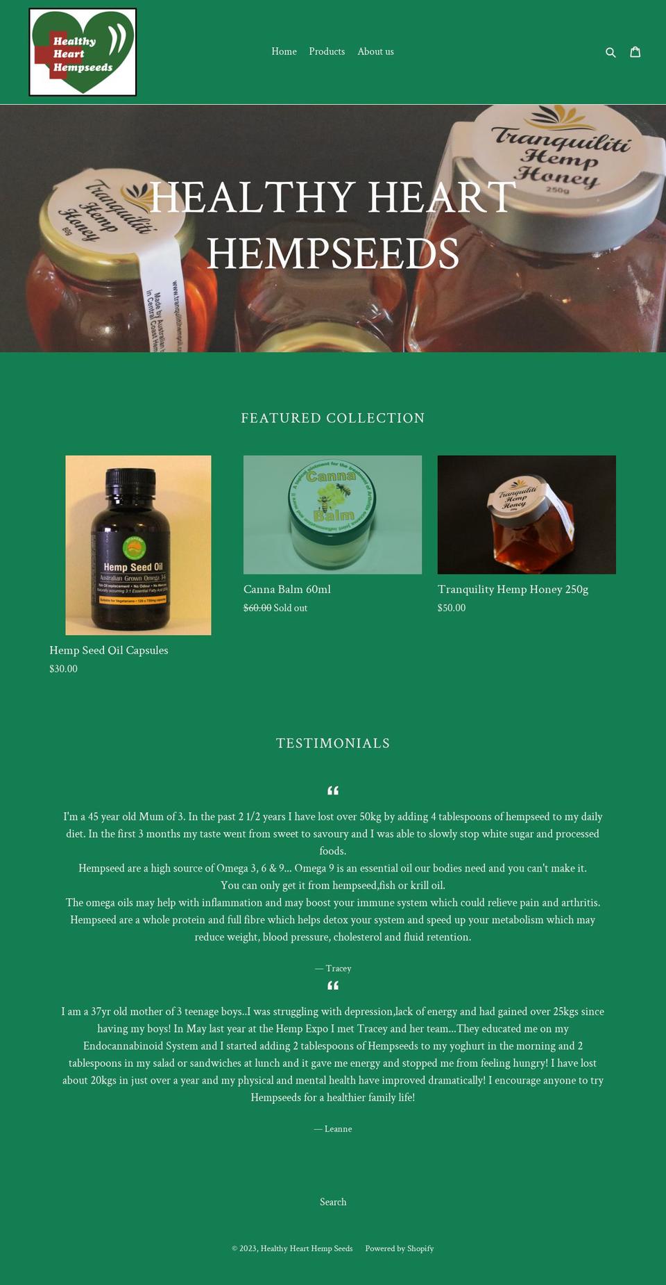 healthyhearthempseeds.com.au shopify website screenshot