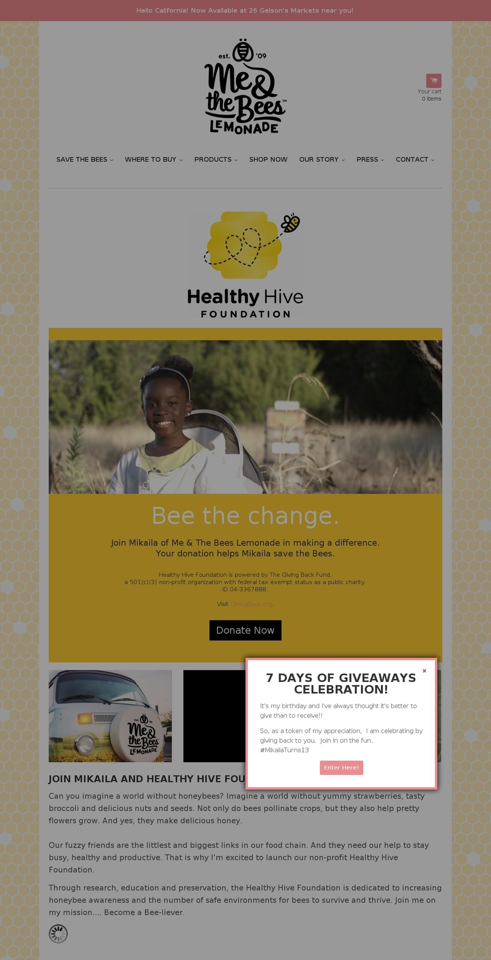 healthyhivefoundation.org shopify website screenshot