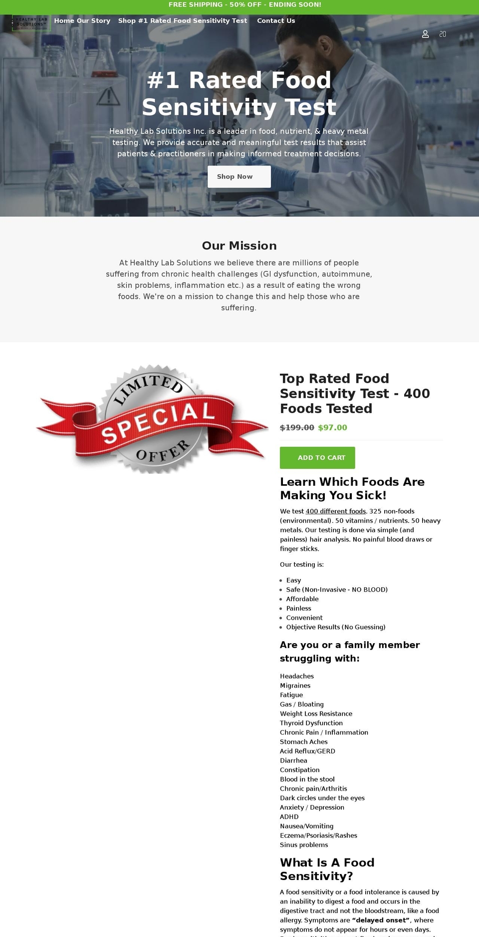 healthylabsolutionsusa.com shopify website screenshot