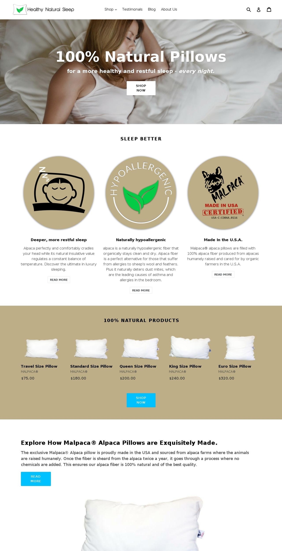 healthynaturalsleep.com shopify website screenshot