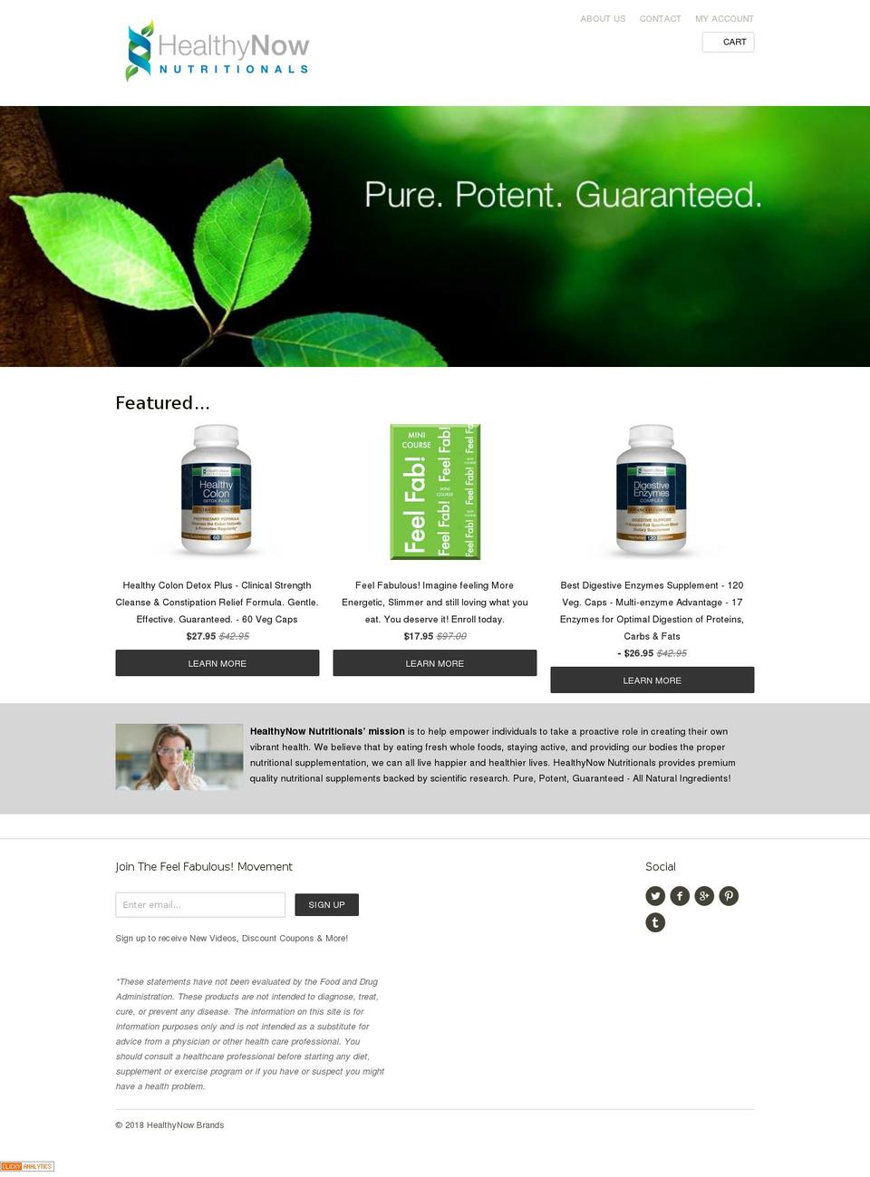 healthynownutritionals.com — Shopify storefront screenshot