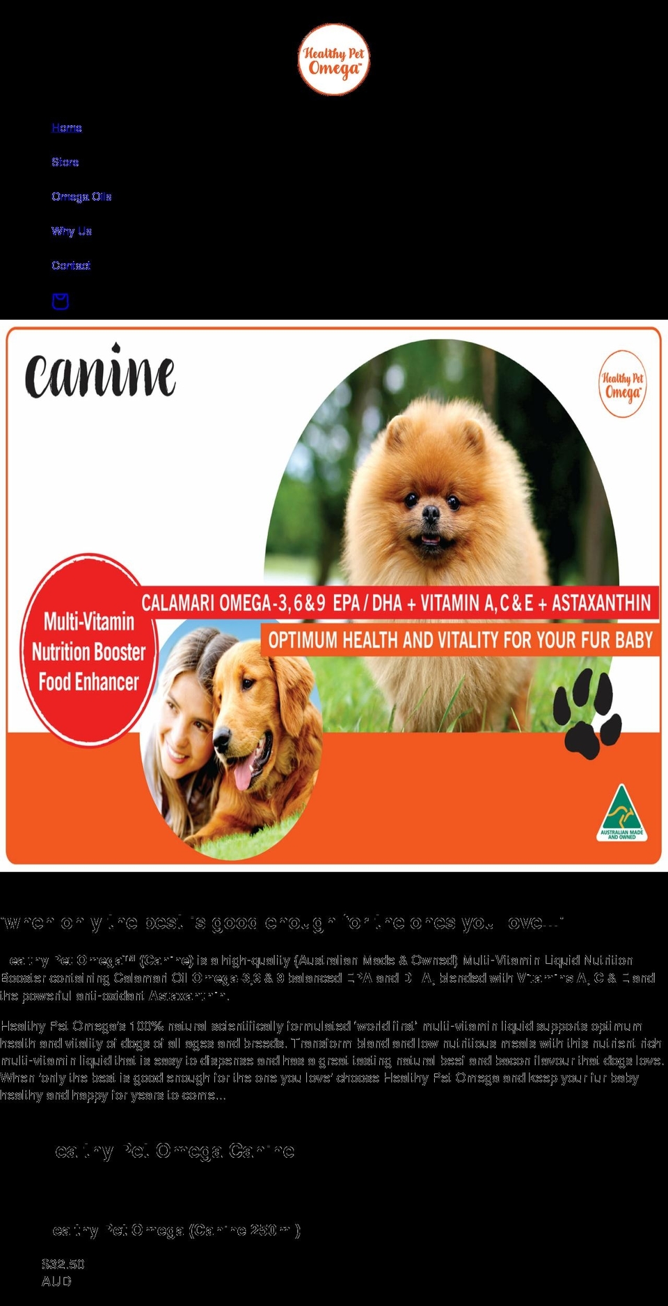 healthypetomega.com shopify website screenshot