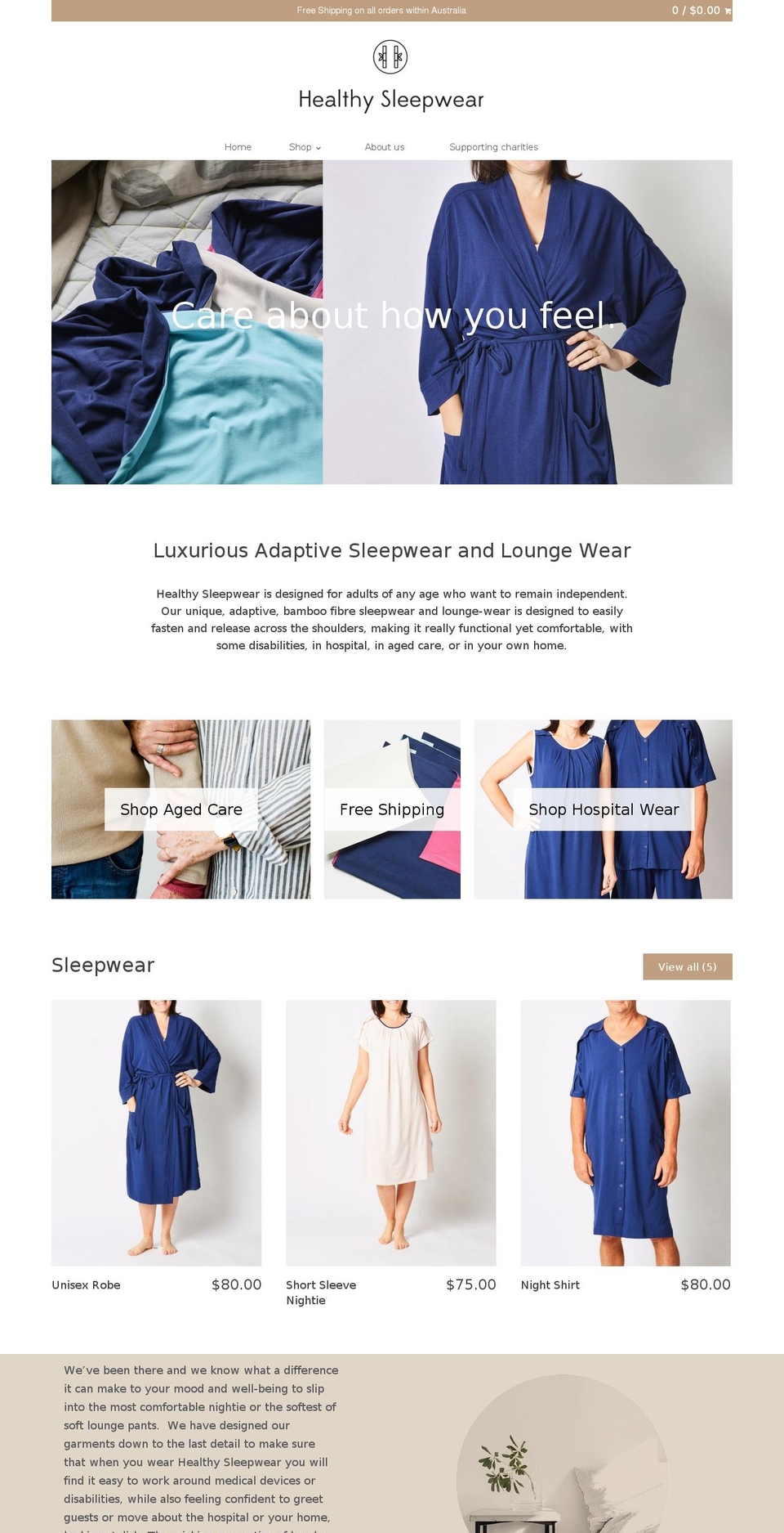 healthysleepwear.com shopify website screenshot