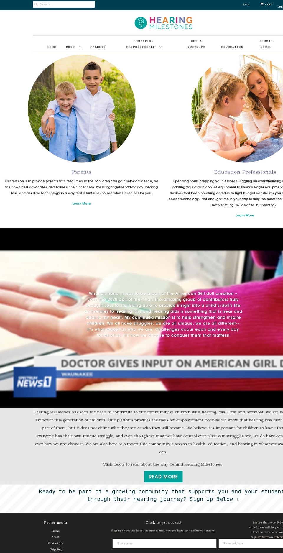 HomePage Changes Shopify theme site example hearingmilestones.com