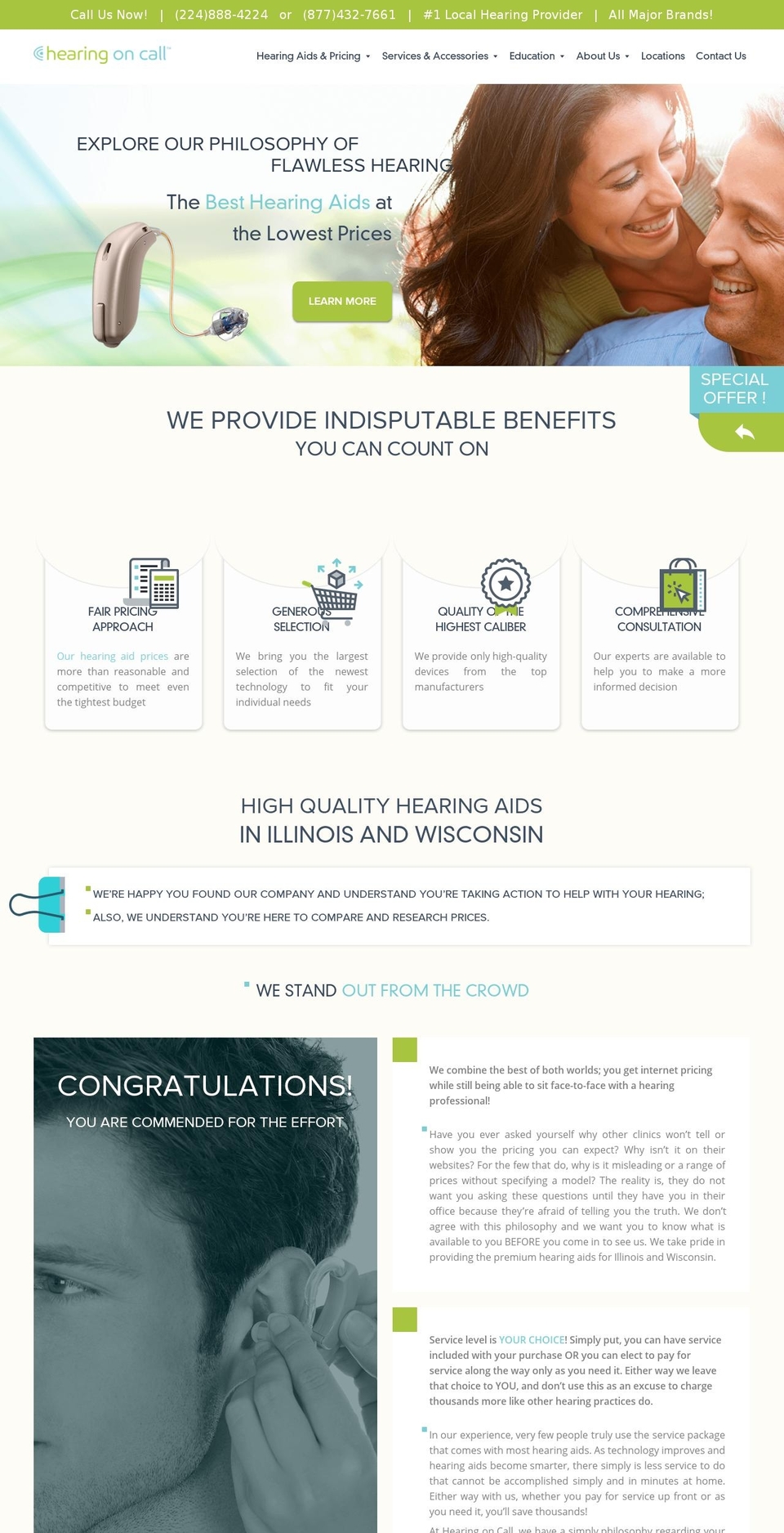 hearingoncall.com shopify website screenshot