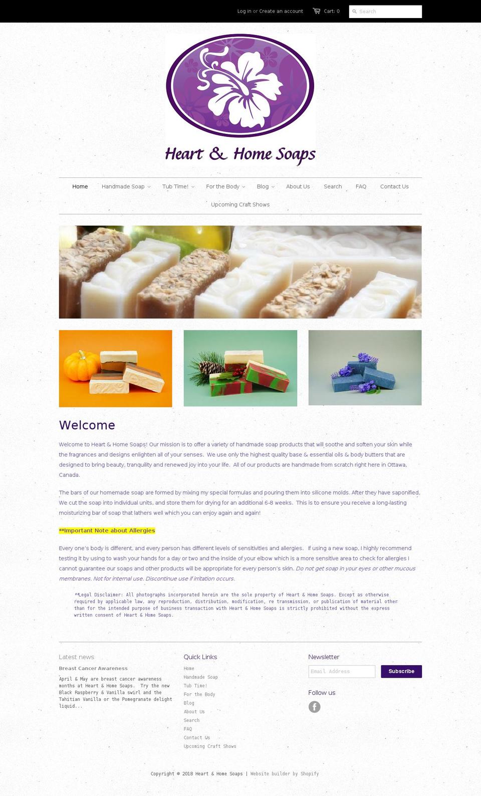 heartandhomesoaps.ca shopify website screenshot