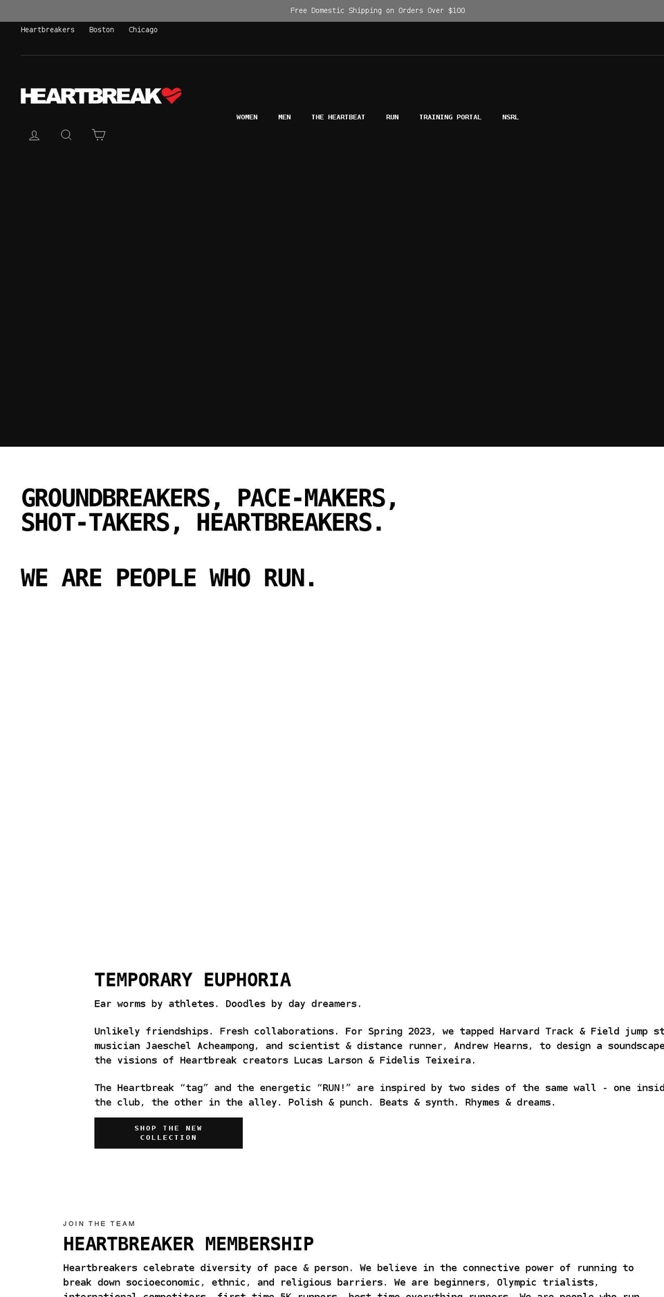 heartbreak.run shopify website screenshot