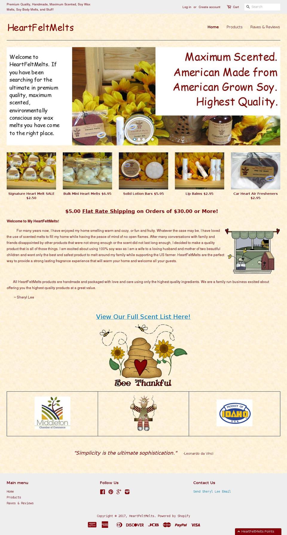 heartfeltmelts.com shopify website screenshot