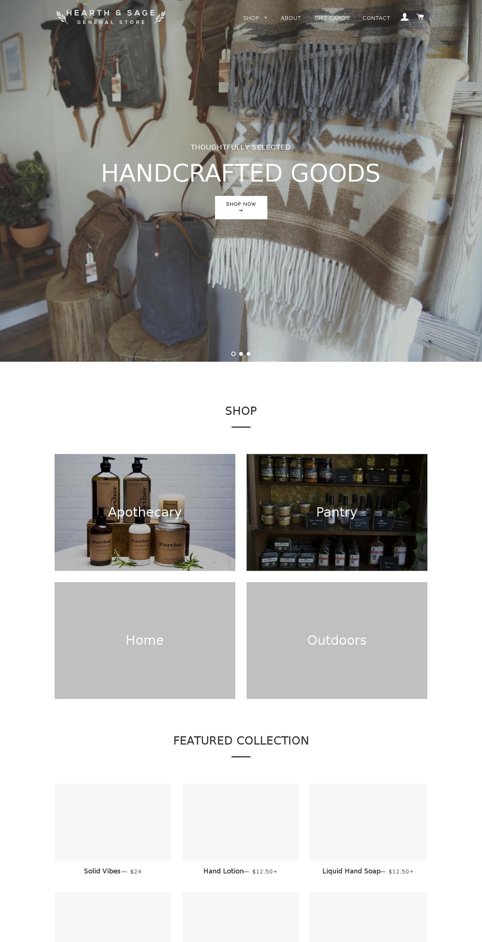 hearthandsage.com — Shopify storefront screenshot