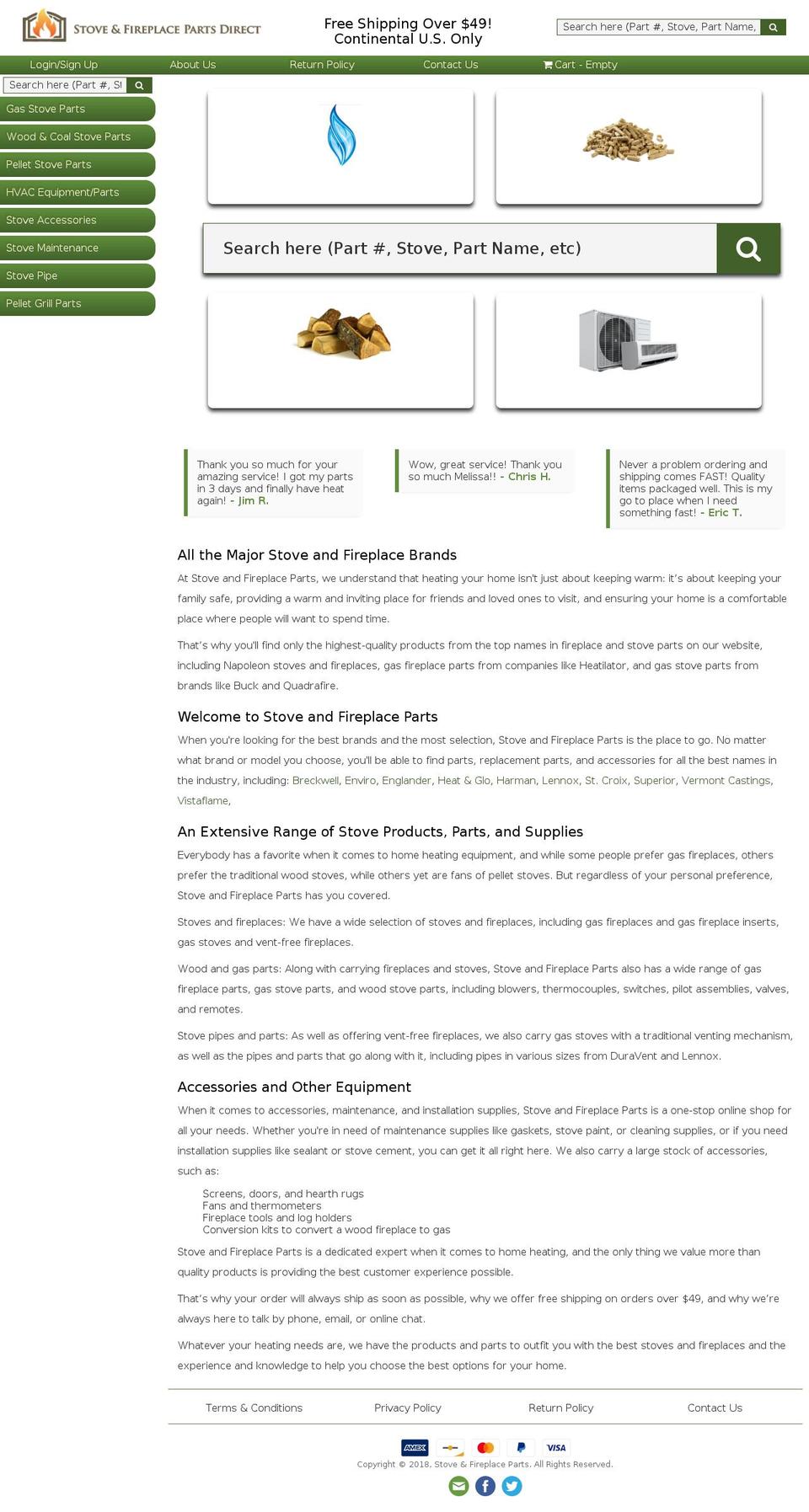 hearthpartsdirect.com — Shopify storefront screenshot