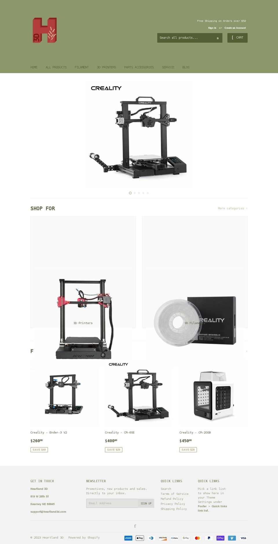 heartland3d.com shopify website screenshot