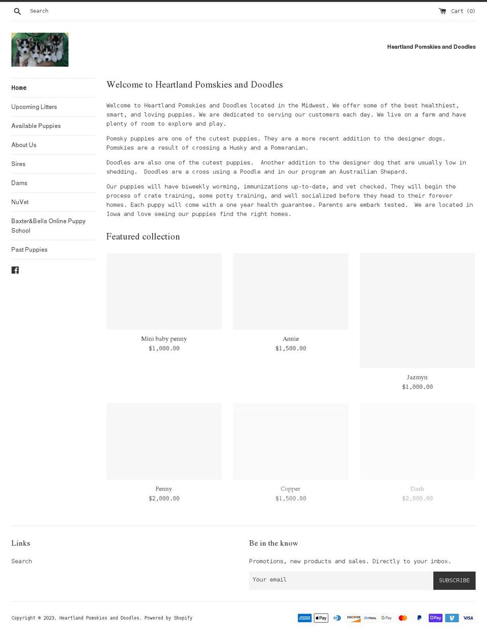 heartlandpomskiesanddoodles.com shopify website screenshot
