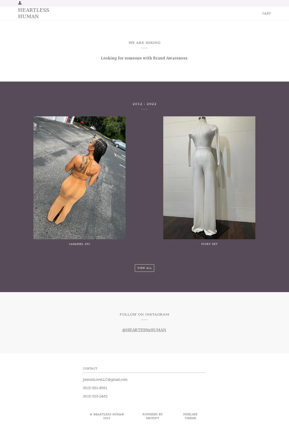 heartlesshuman.com shopify website screenshot