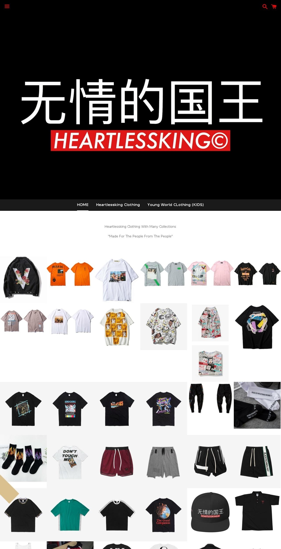 heartlesskingclothing.com shopify website screenshot