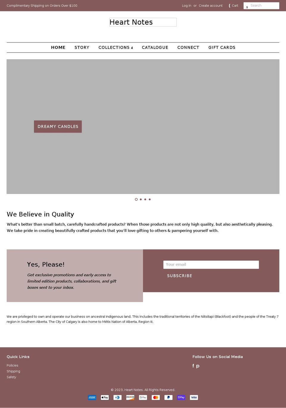 heartnotes.ca shopify website screenshot