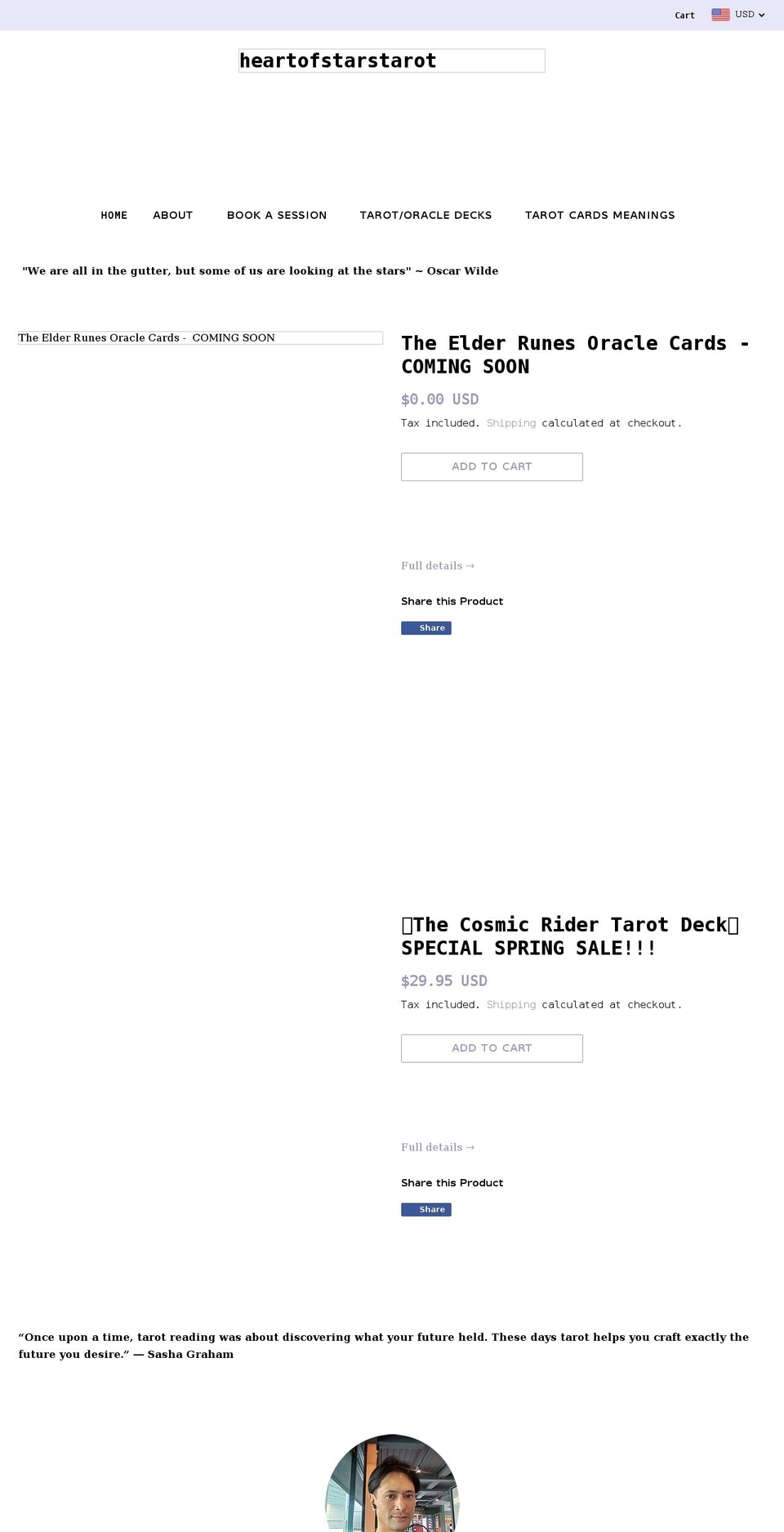 heartofstarstarot.com shopify website screenshot