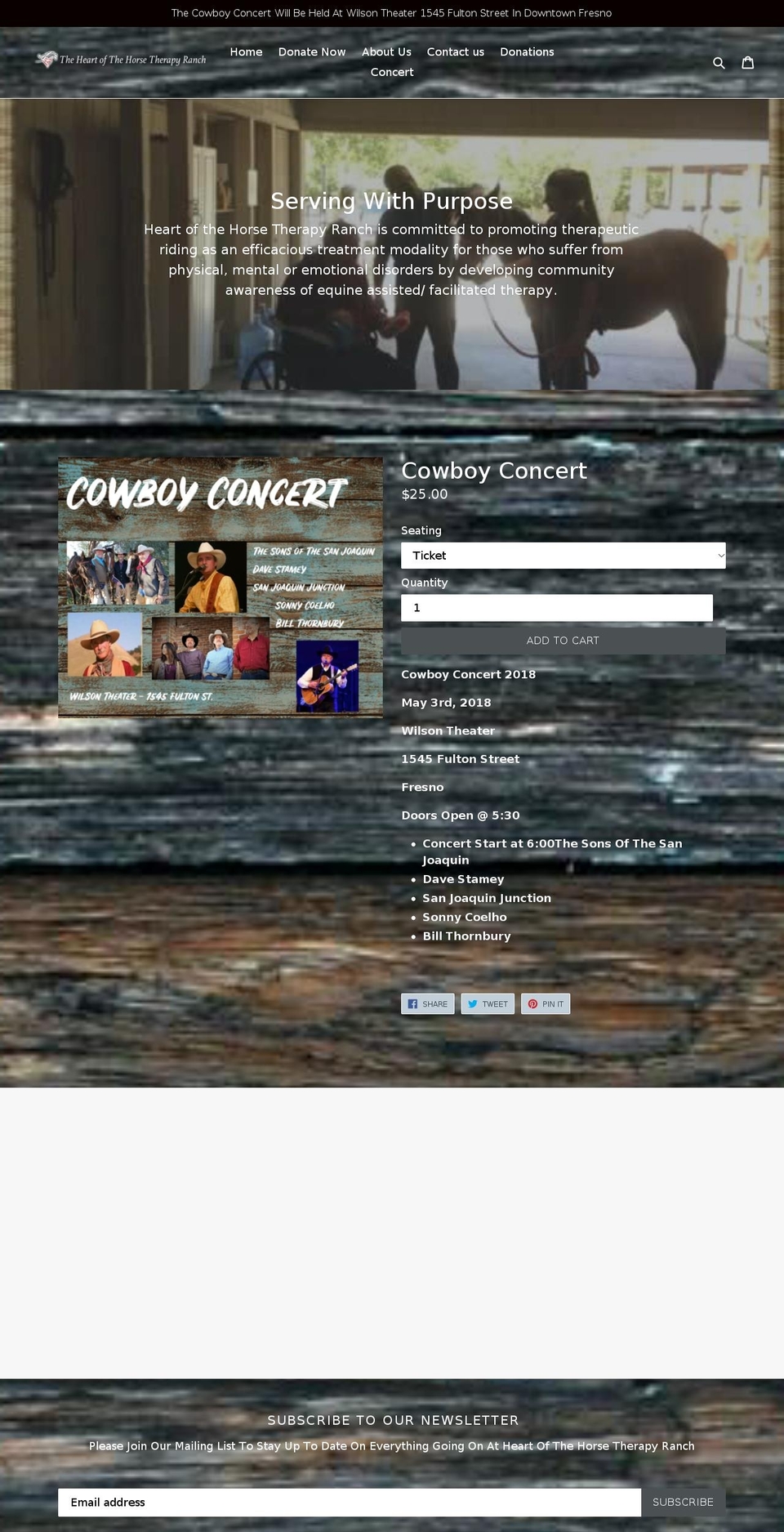 heartofthehorse.org shopify website screenshot