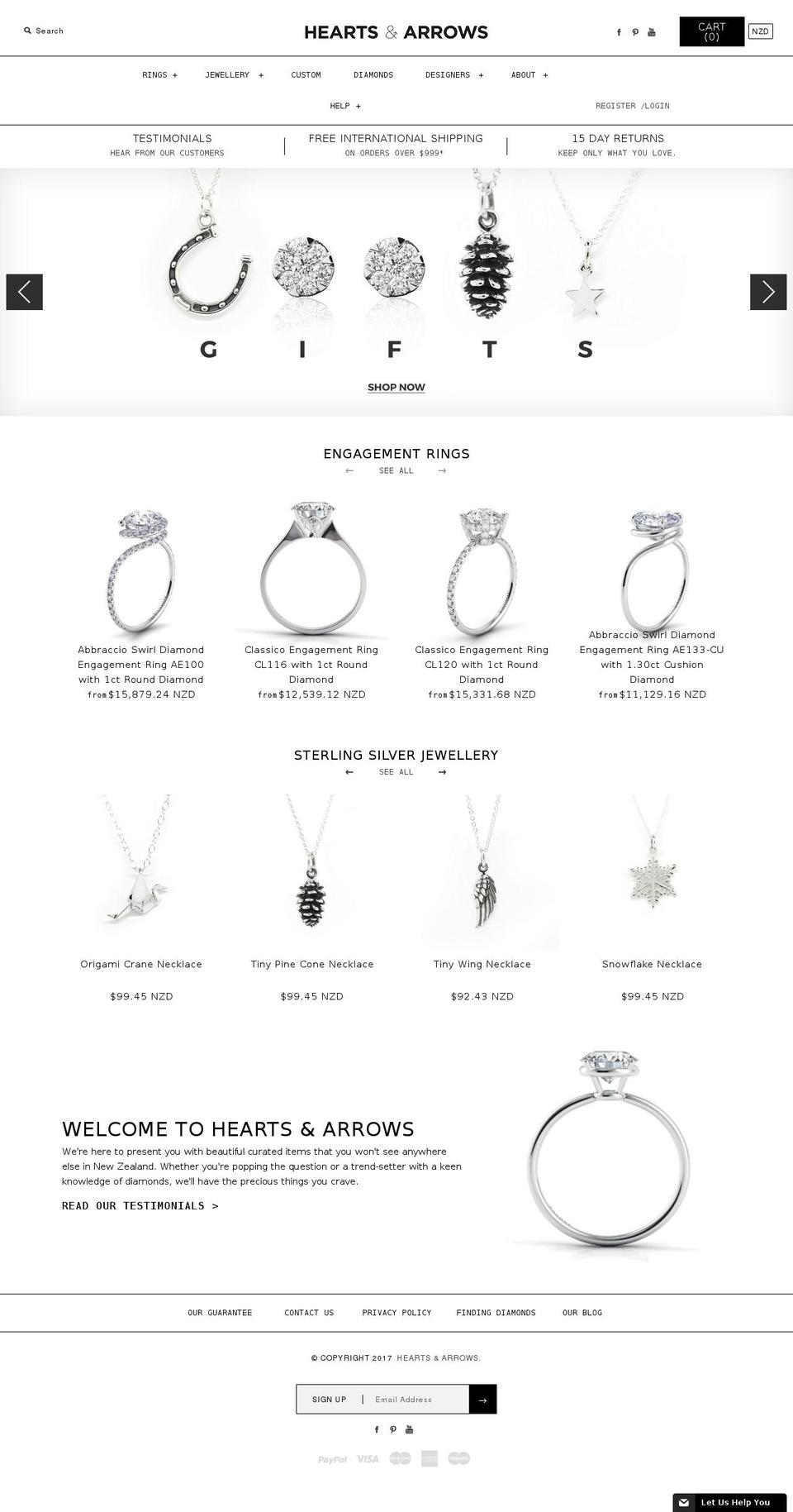 heartsandarrows.co.nz shopify website screenshot