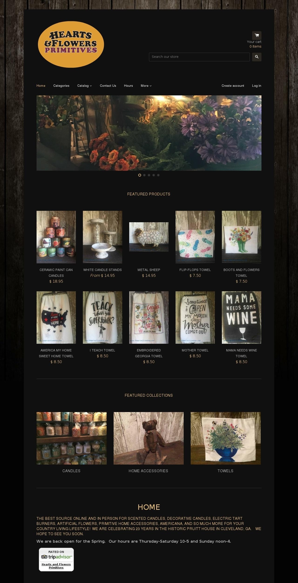 heartsandflowersprimitives.com shopify website screenshot