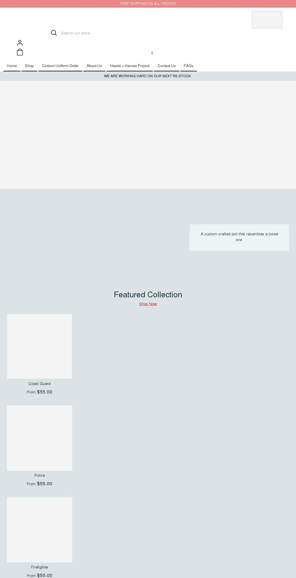 heartsandheroesus.com shopify website screenshot