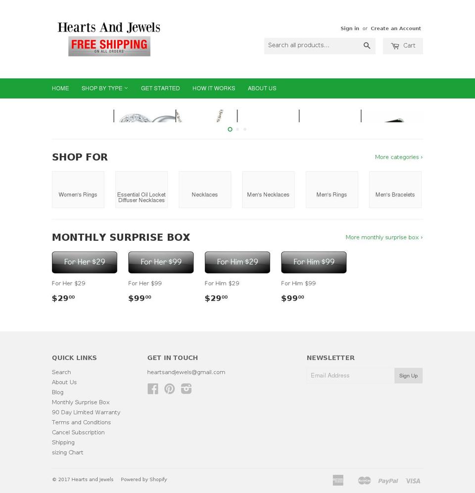 heartsandjewels.com shopify website screenshot