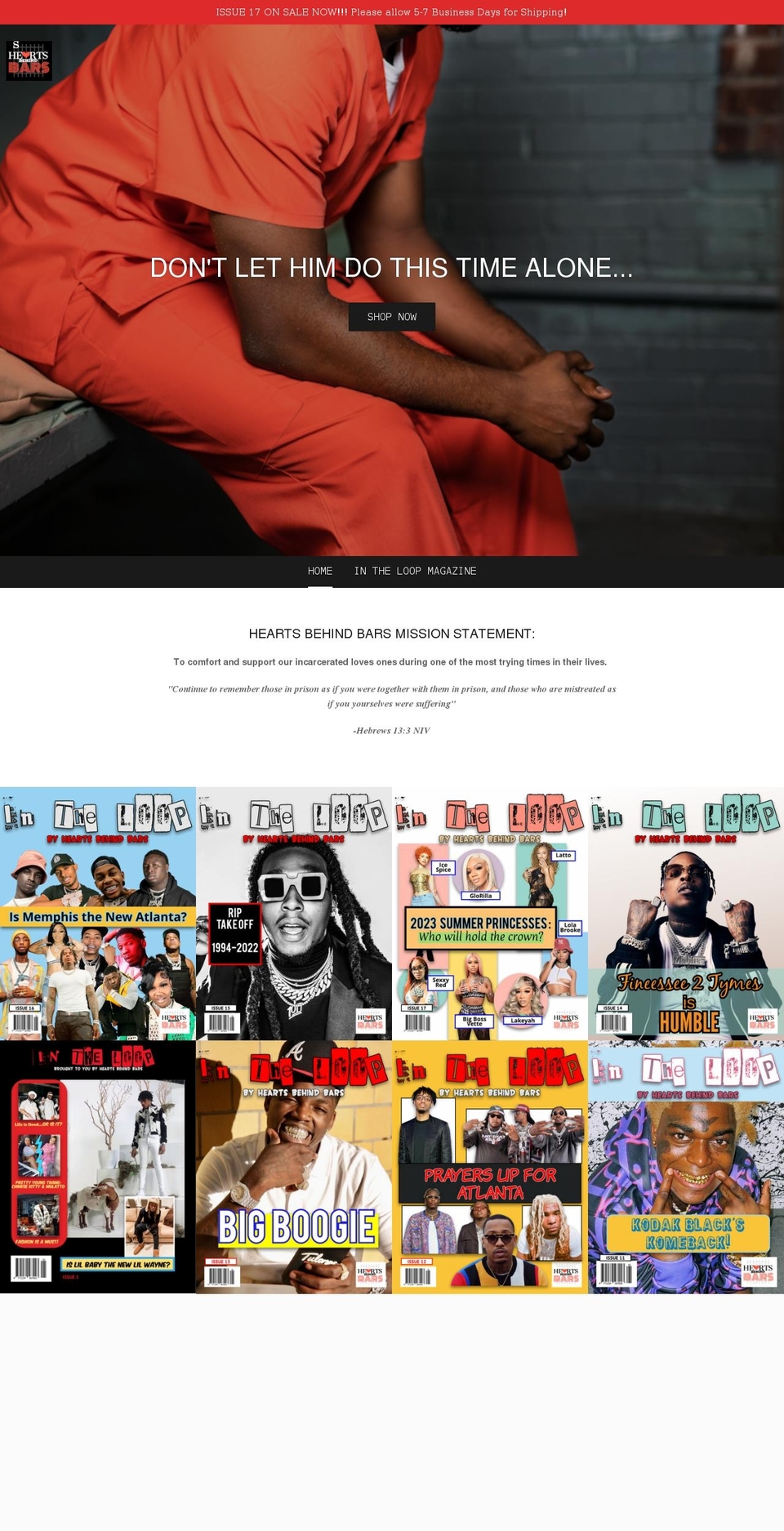 heartsbehindbars.com shopify website screenshot