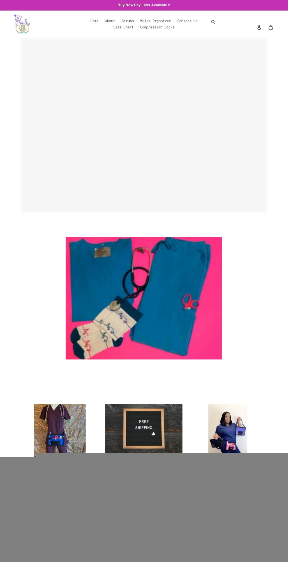 heartsforcaringuniforms.com shopify website screenshot