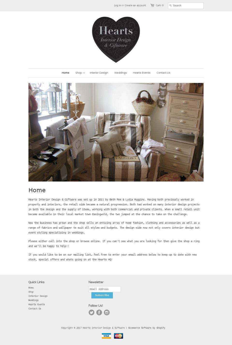 heartsinteriors.com shopify website screenshot