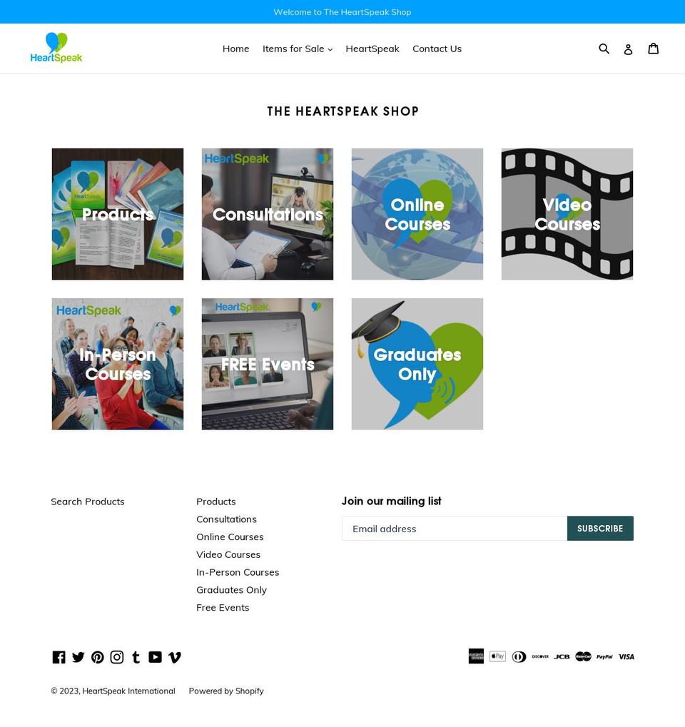heartspeak-international.myshopify.com shopify website screenshot