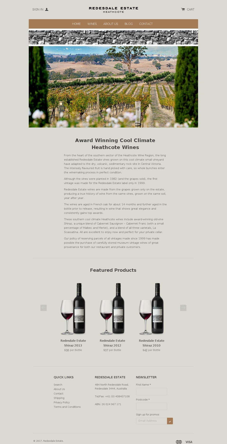 heathcotewines.com shopify website screenshot