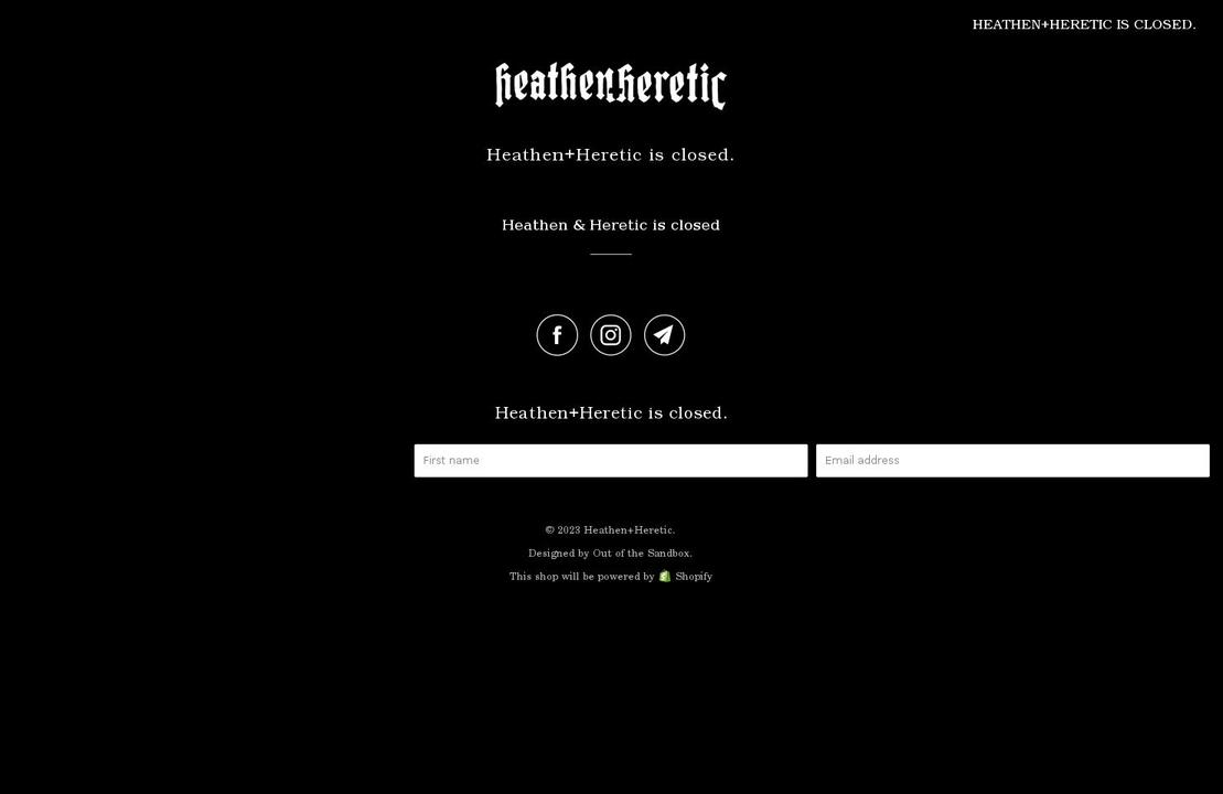 heathenandheretic.com — Shopify storefront screenshot