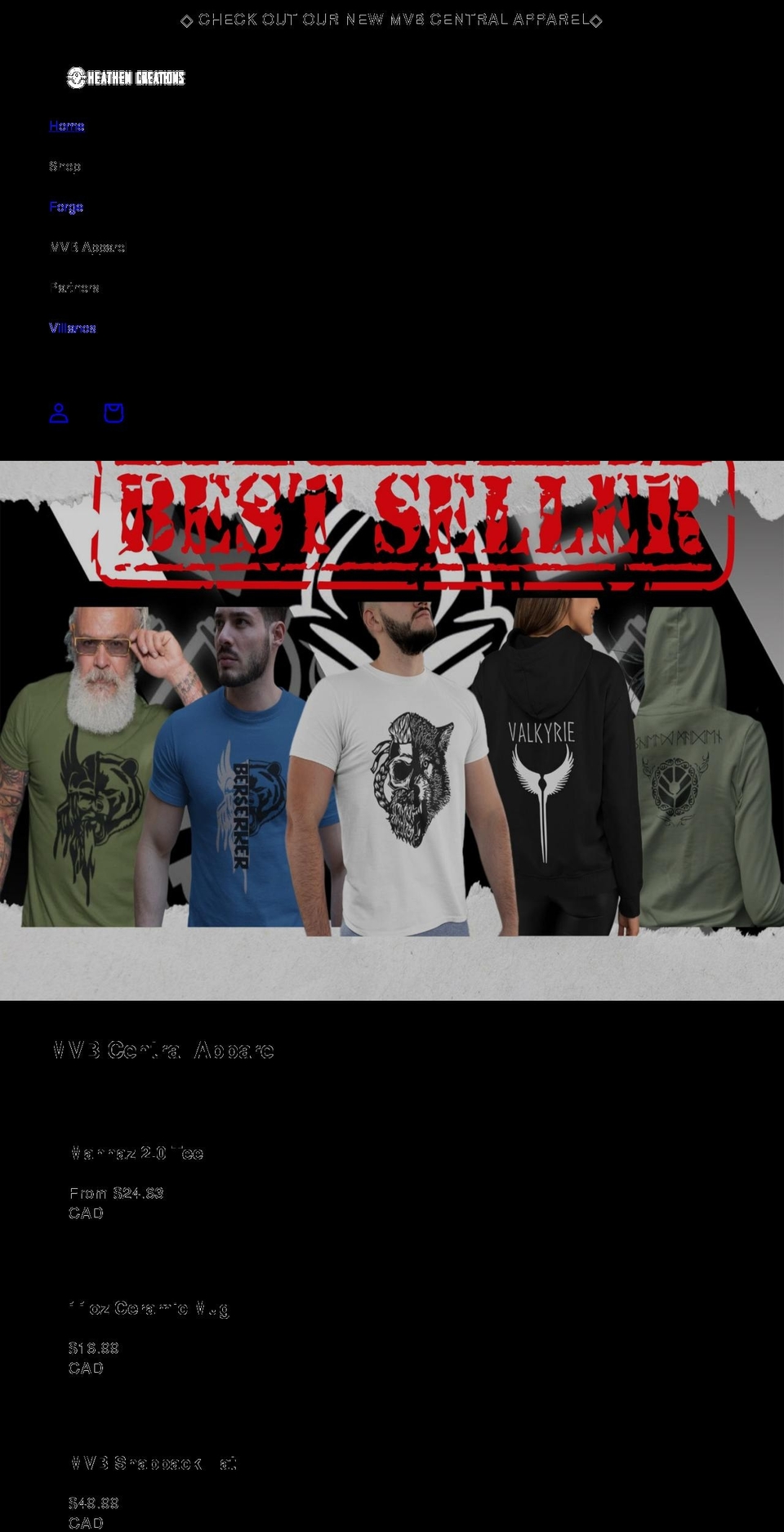 heathencreations.com shopify website screenshot