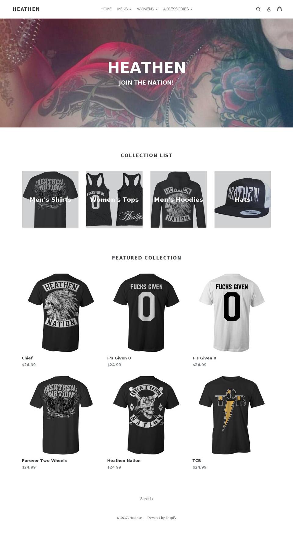 heathenproductions.com shopify website screenshot