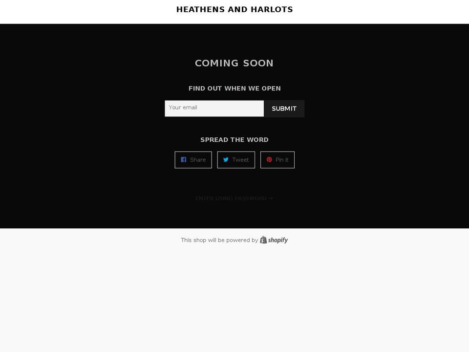 heathensandharlots.com — Shopify storefront screenshot