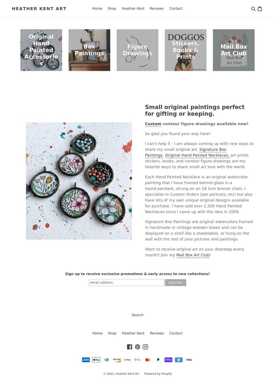 heatherkentart.com shopify website screenshot