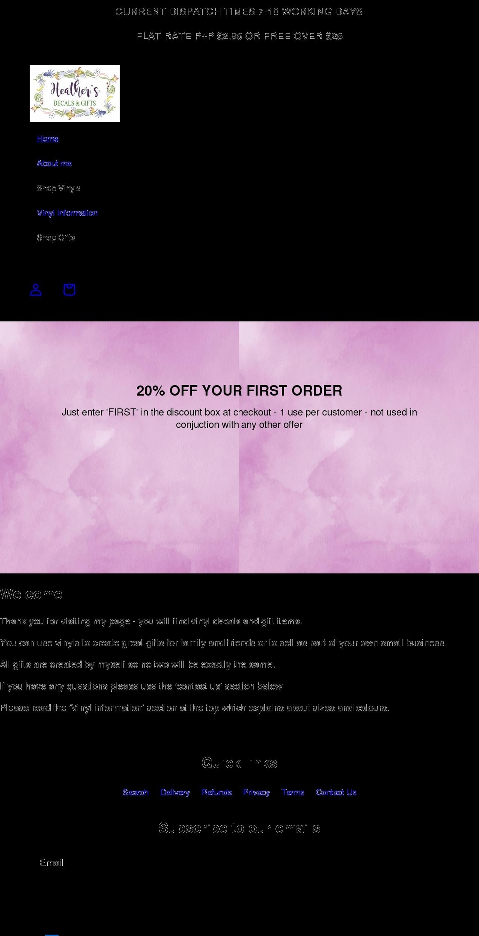 heathersdecalsandgifts.co.uk shopify website screenshot