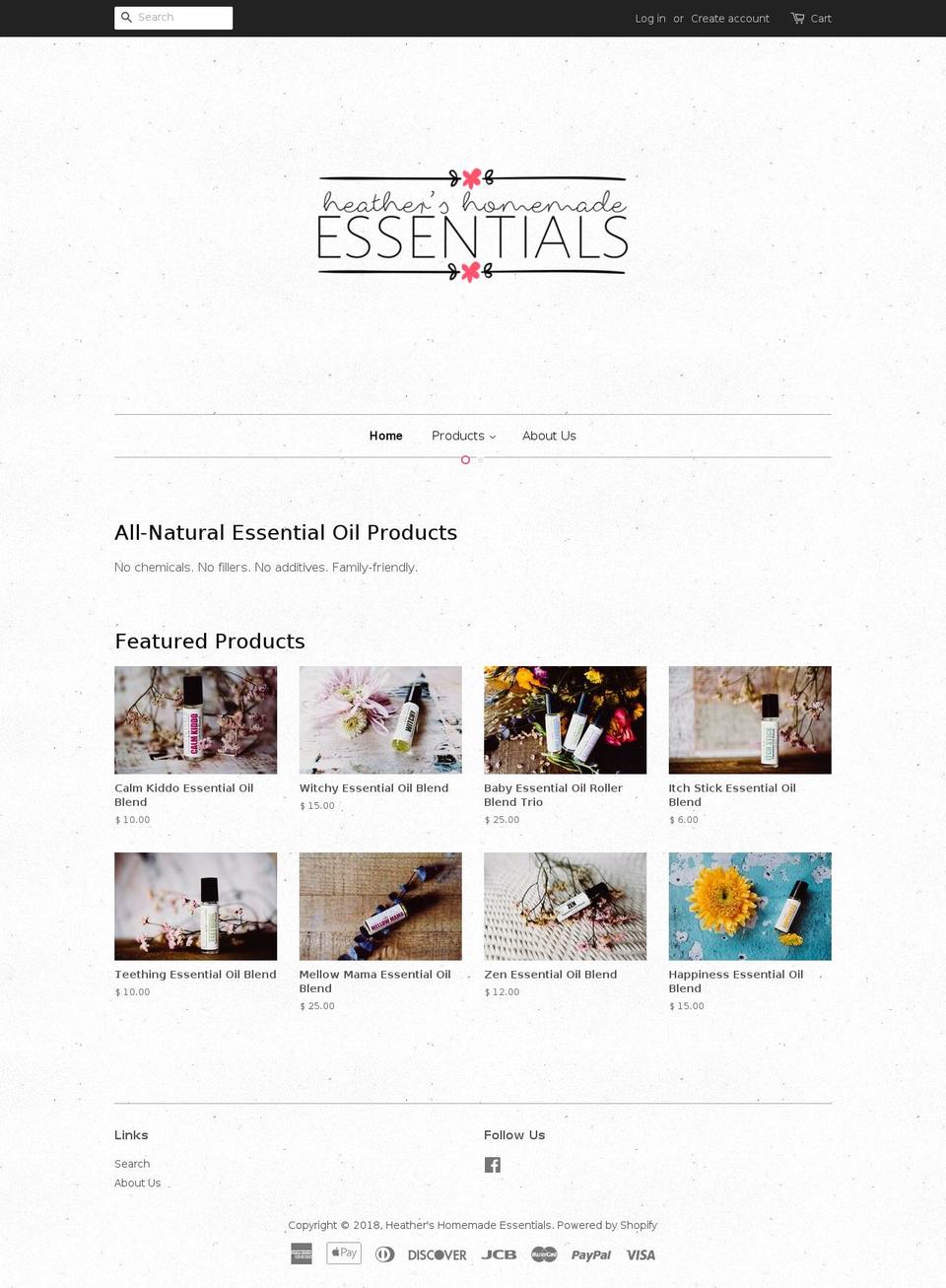 heathershomemadeessentials.com shopify website screenshot