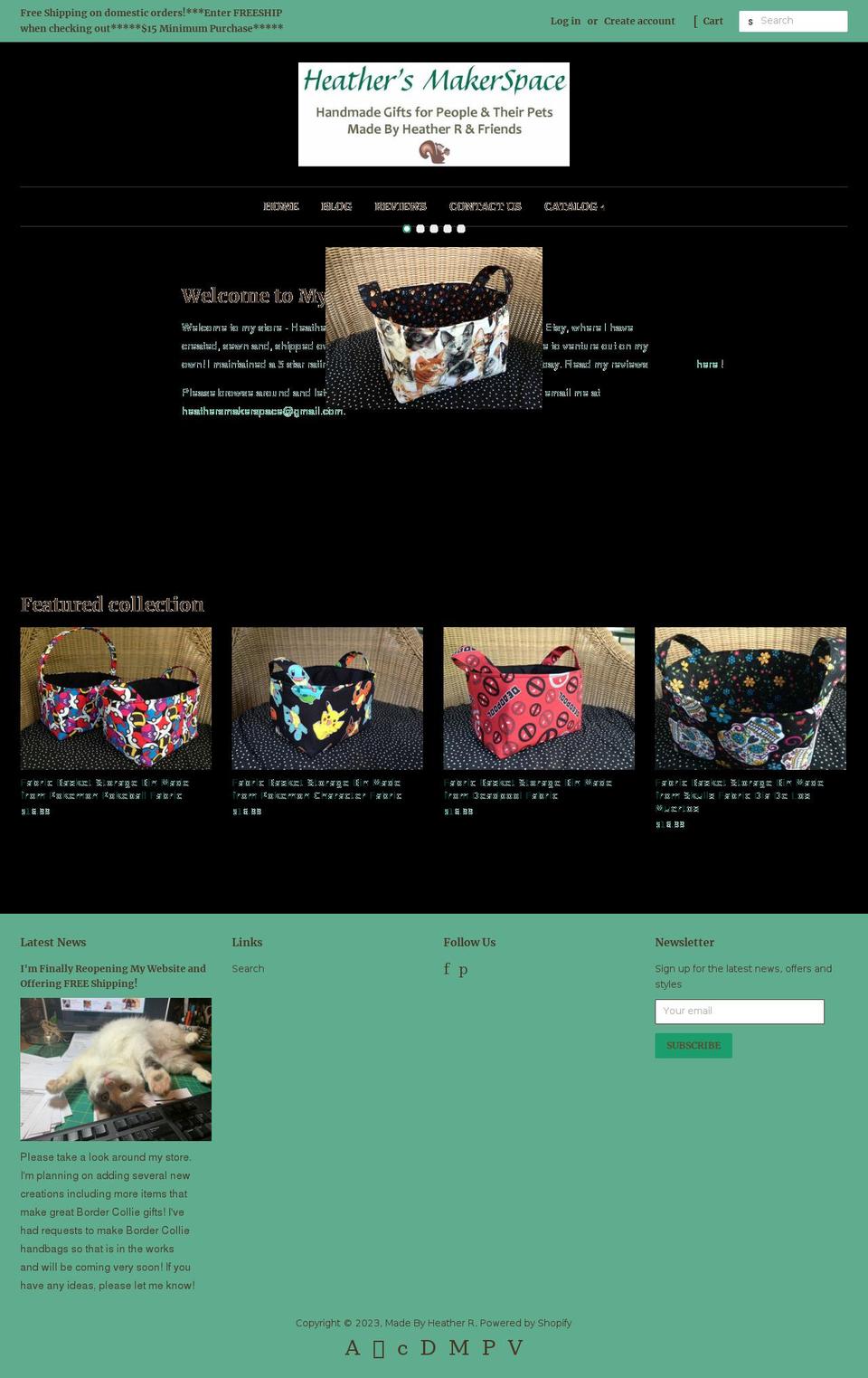 heathersmakerspace.com — Shopify storefront screenshot