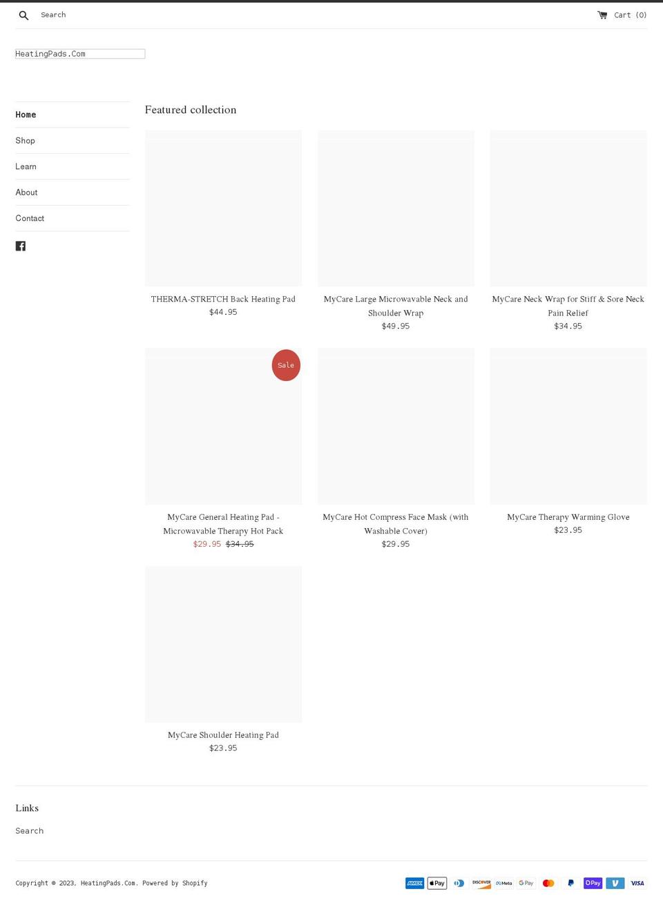 heatingpads.com shopify website screenshot