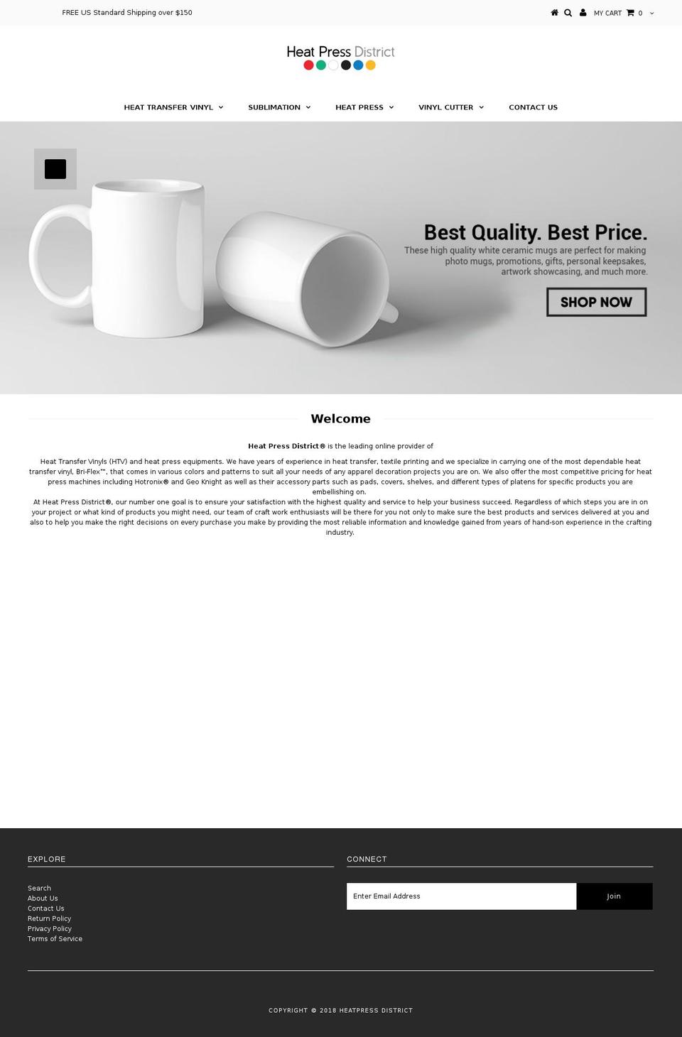 heatpressdistrict.com shopify website screenshot