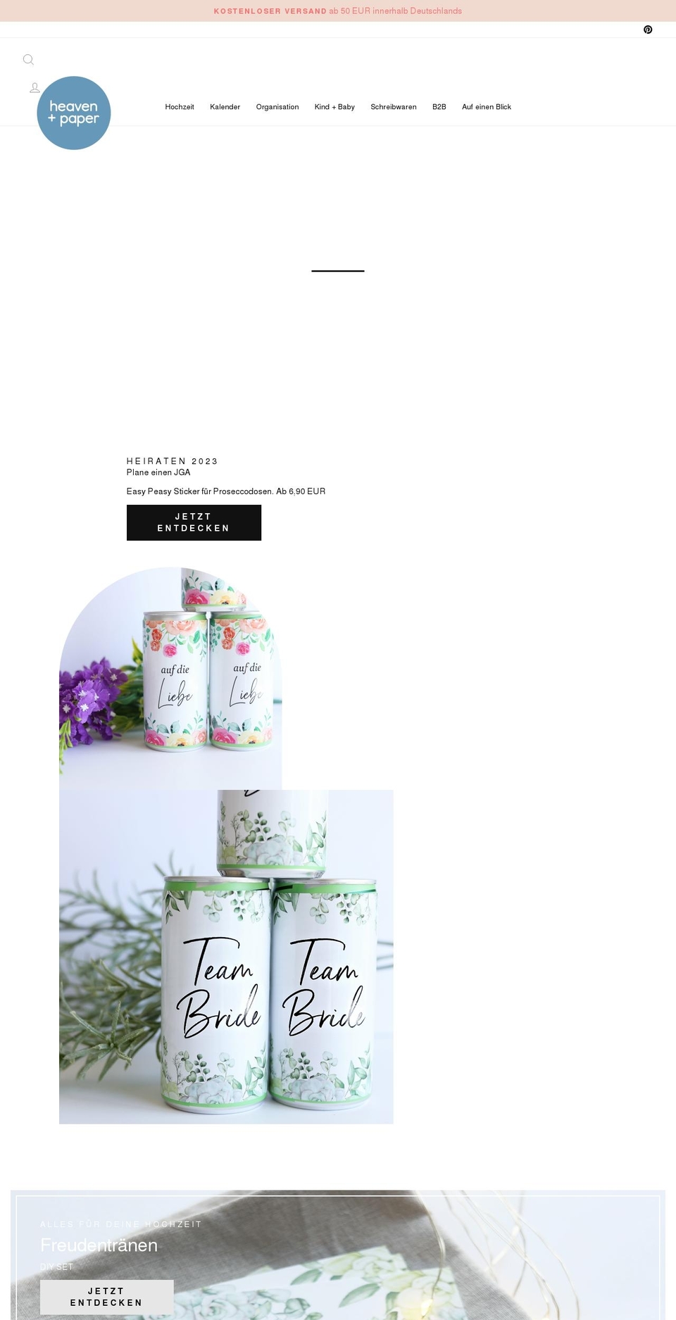 heavenandpaper.com shopify website screenshot