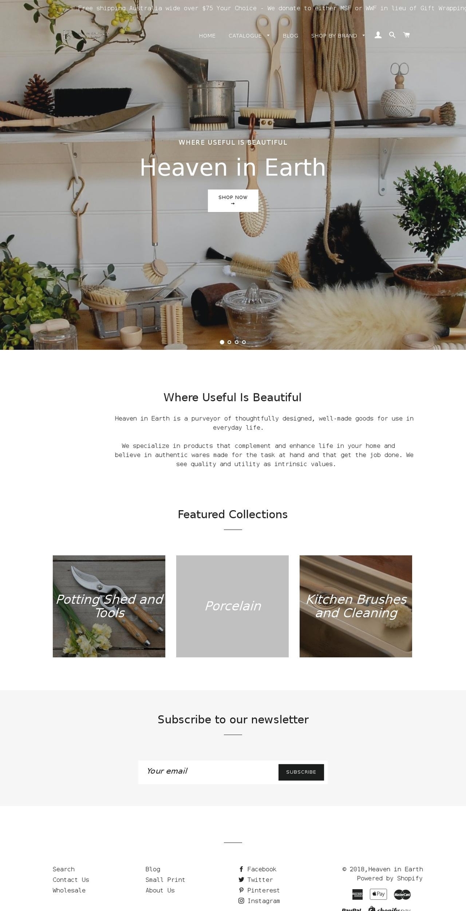 heaveninearth.net.au shopify website screenshot
