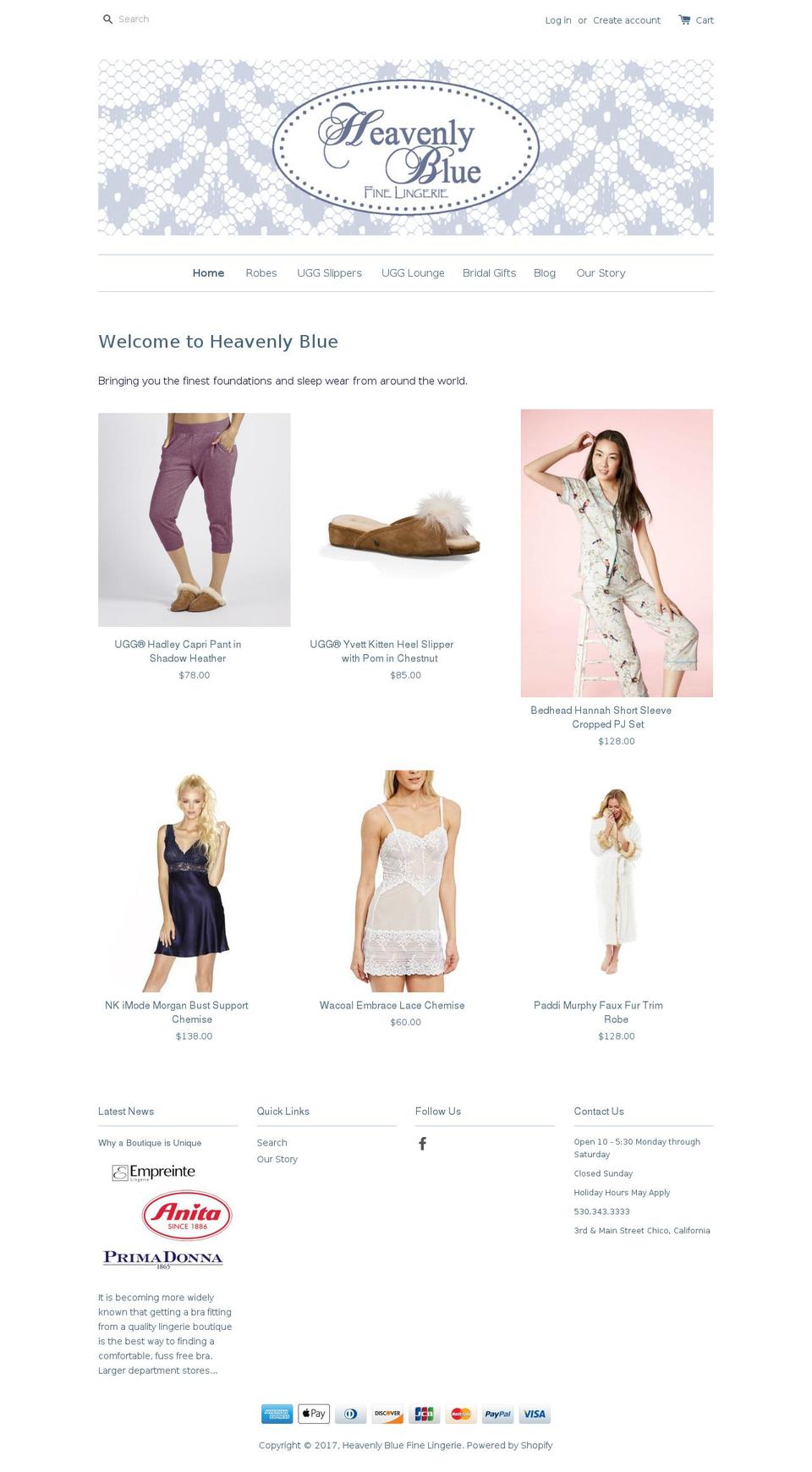 heavenlybluelingerie.com shopify website screenshot