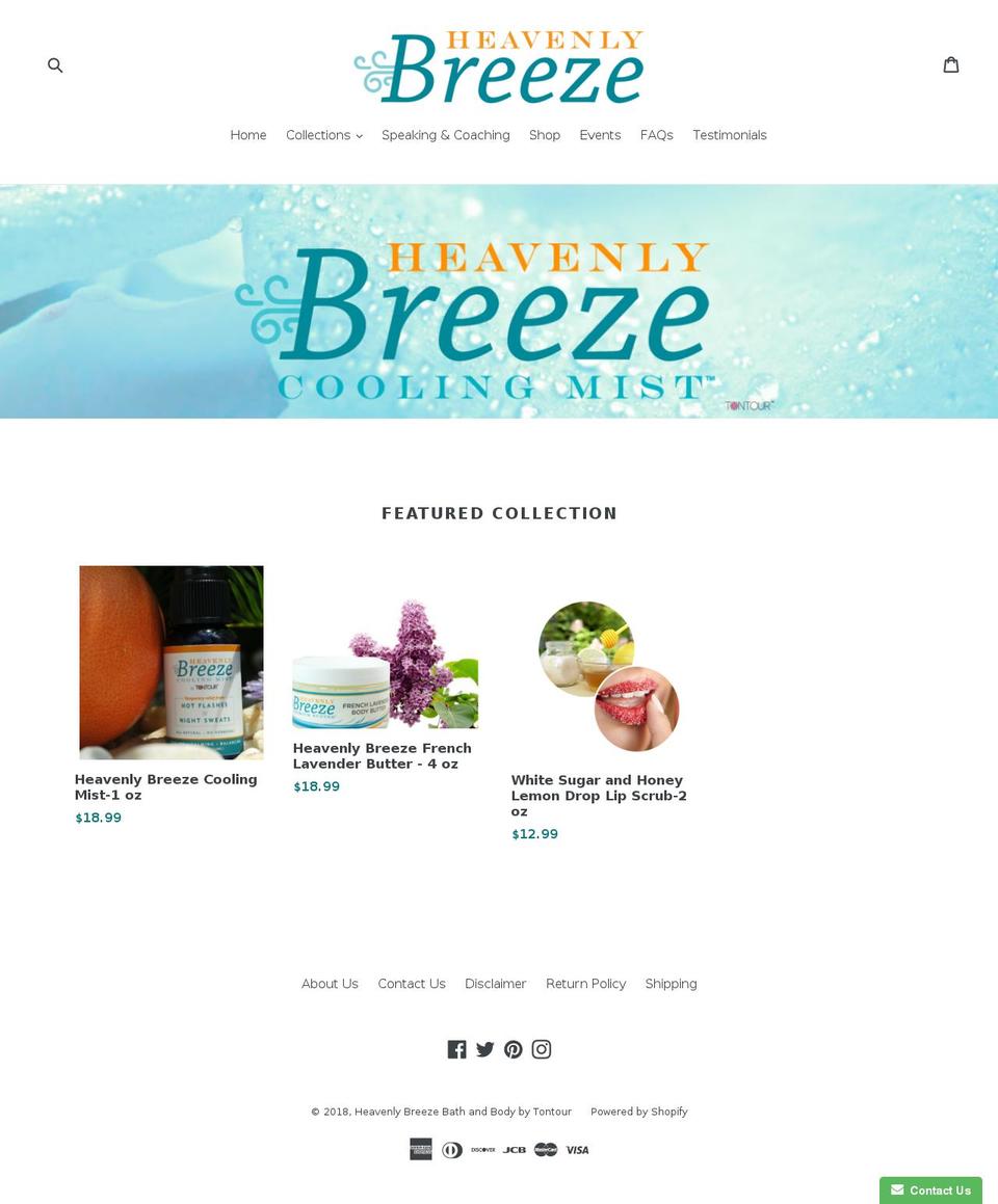 heavenlybreezecoolingmist.com — Shopify storefront screenshot