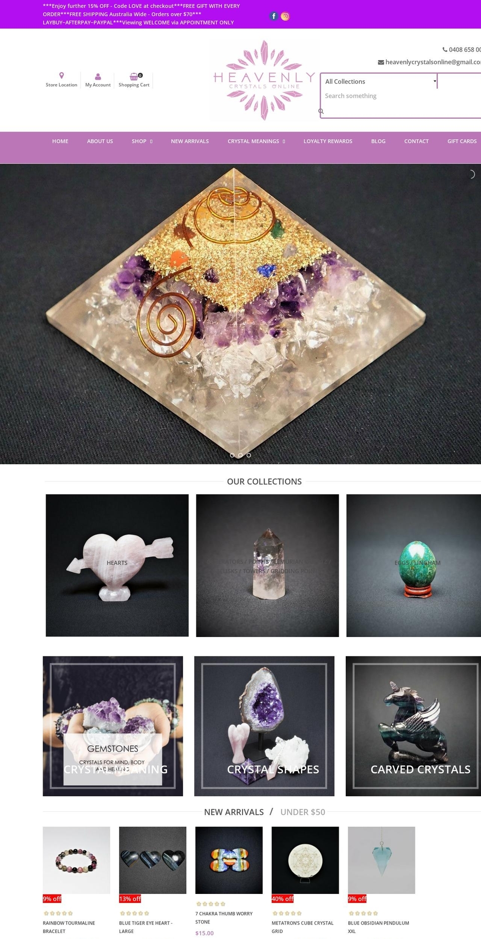 heavenlycrystalsonline.com.au shopify website screenshot