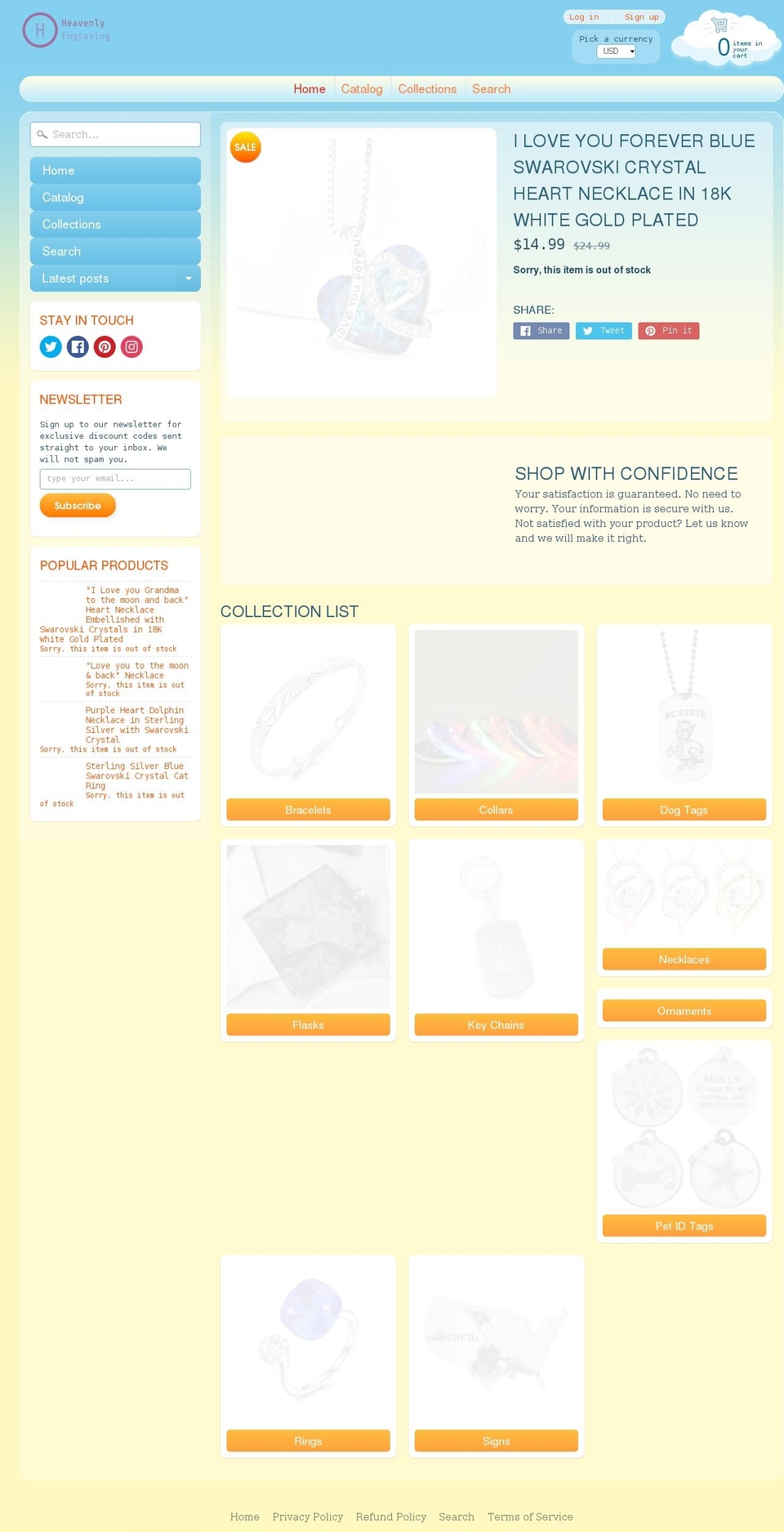 heavenlyengraving.com shopify website screenshot